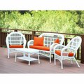 Jeco 4 Piece Santa Maria White Wicker Conversation Set, Brick Orange Cushion W00209-G-FS016